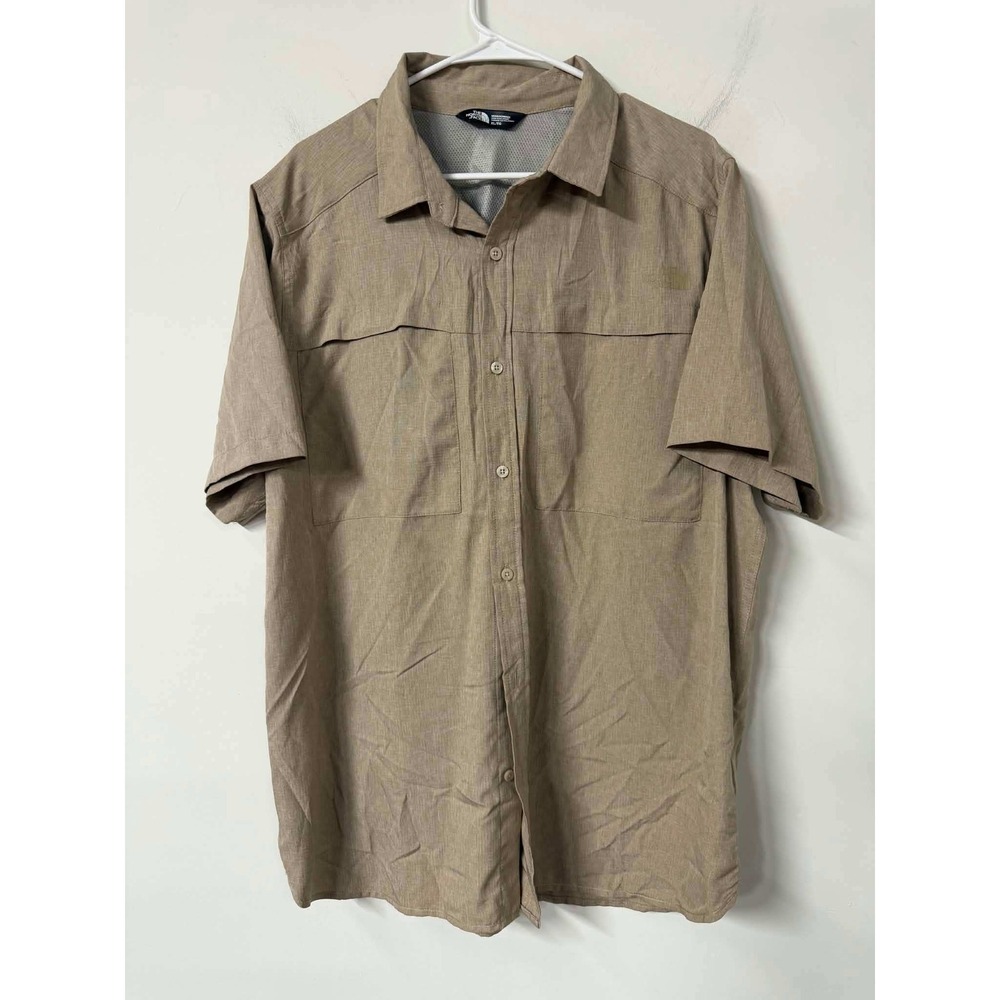The North Face Mens XL Tan Shirt Short Sleeve Ripstop Vented Hiking Button Up